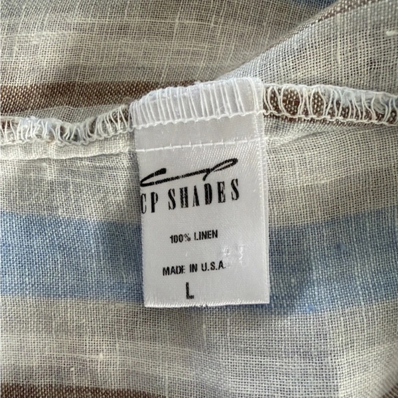 CP Shades Romy Linen Tunic Shirt Light Blue & Brown Stripe Relaxed Fit Size L - Picture 7 of 10